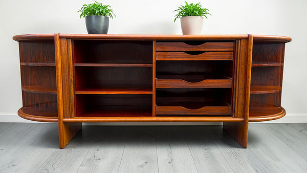 RESTORED Danish MCM Rosewood Tambour Sideboard by P. Hundevad 88"