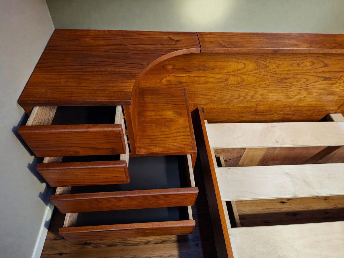 REFINISHED Danish MCM Teak Bed w Nightstands Queen by Komfort