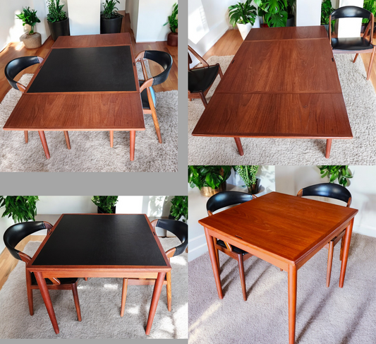 REFINISHED Danish MCM Teak & Black Extendable Games or Dining Table by Poul Hundevad