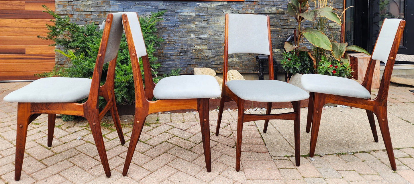 4 RESTORED REUPHOLSTERED in wool mohair Danish Mid Century Modern Brazilian Rosewood Chairs