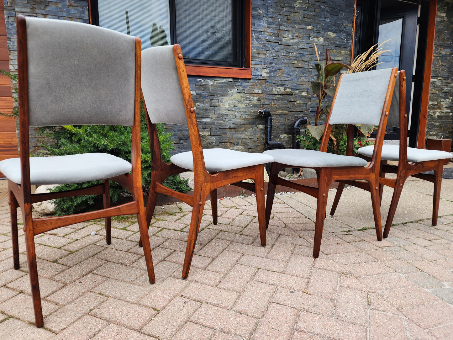 4 RESTORED REUPHOLSTERED in wool mohair Danish MCM Brazilian Rosewood Chairs