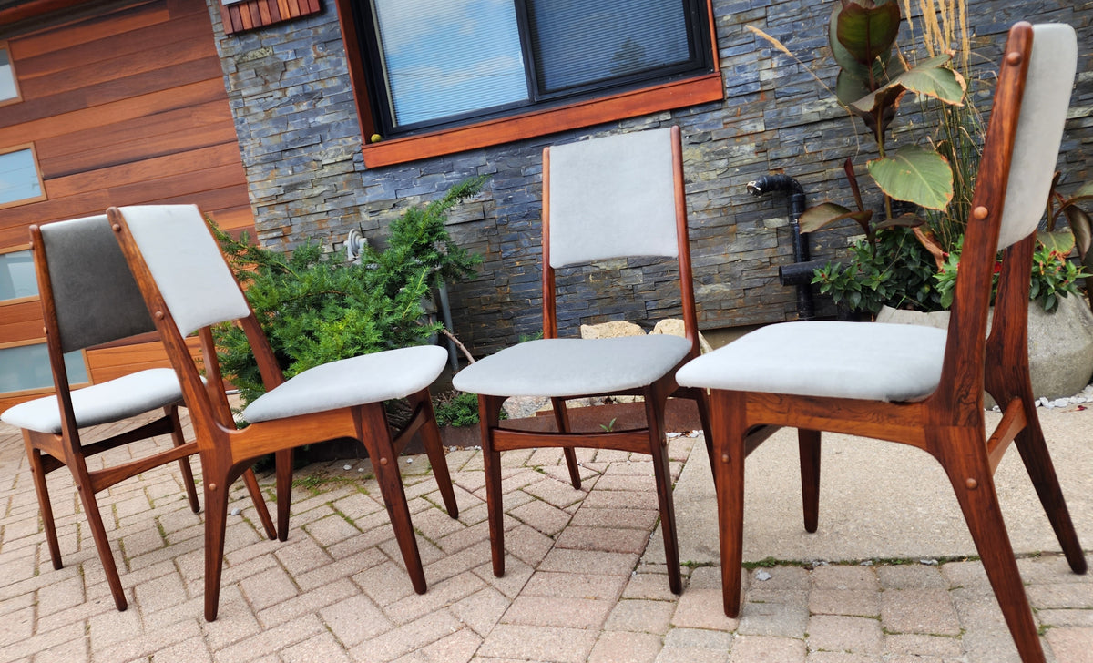 4 RESTORED REUPHOLSTERED in wool mohair Danish MCM Brazilian Rosewood Chairs