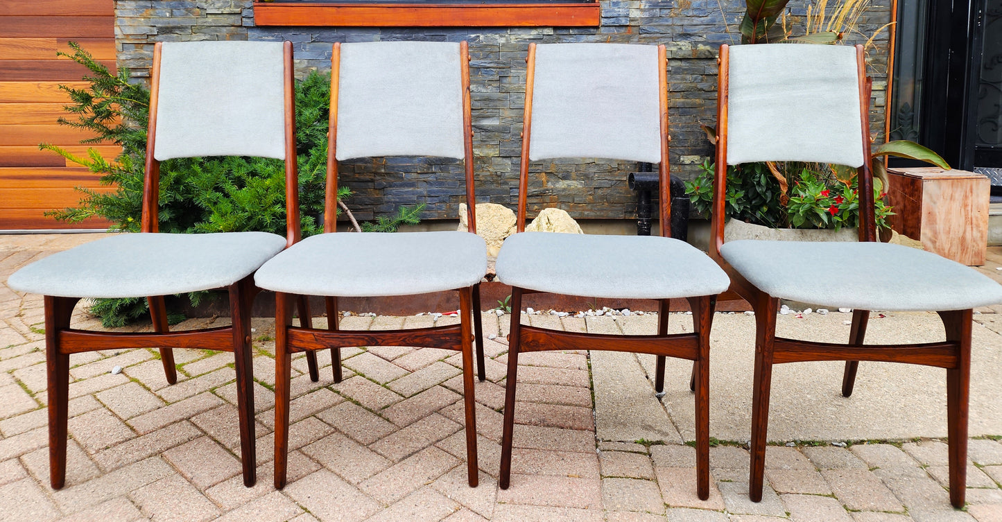 4 RESTORED REUPHOLSTERED in wool mohair Danish MCM Brazilian Rosewood Chairs