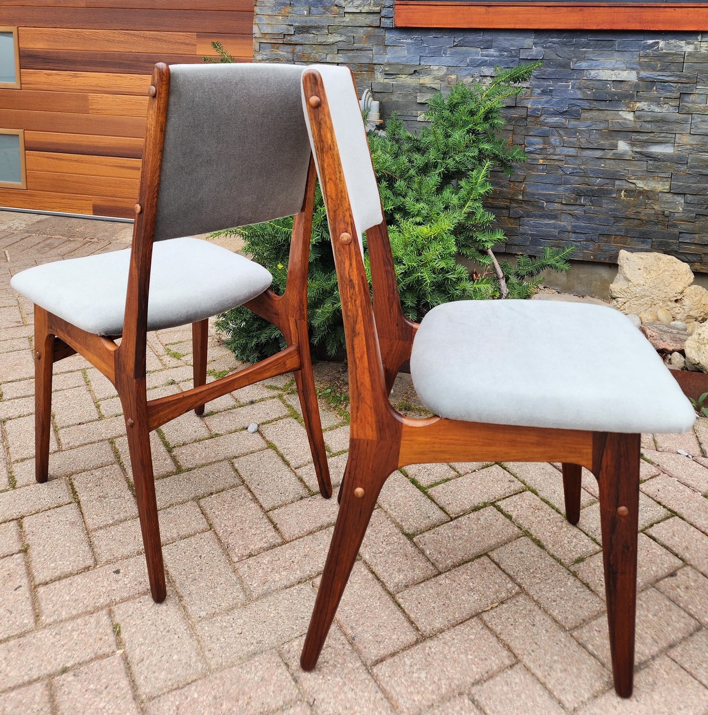 4 RESTORED REUPHOLSTERED in wool mohair Danish MCM Brazilian Rosewood Chairs