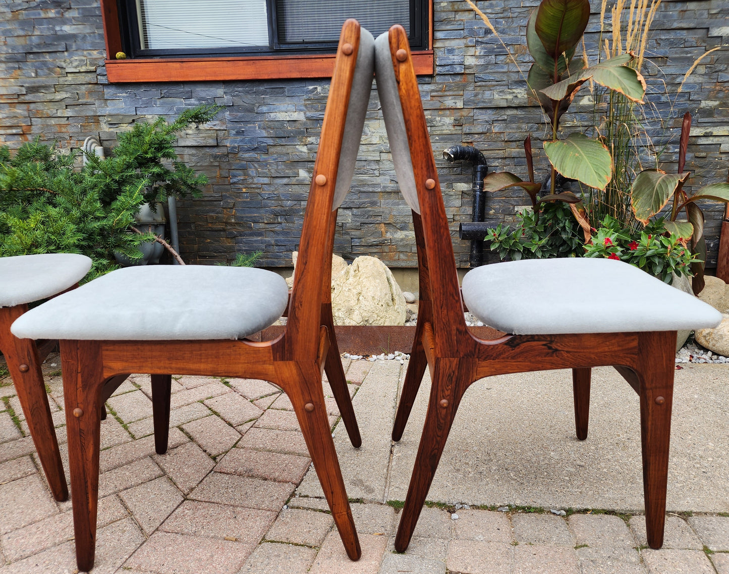 4 RESTORED REUPHOLSTERED in wool mohair Danish Mid Century Modern Brazilian Rosewood Chairs