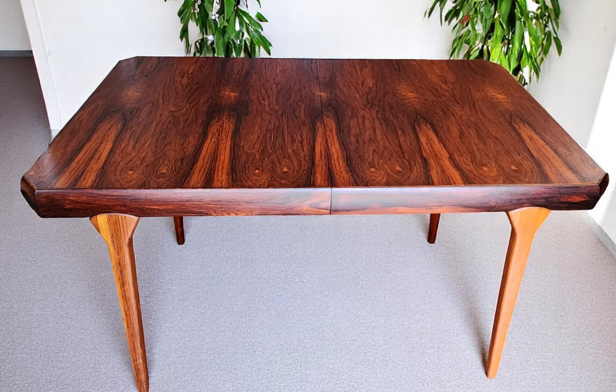 REFINISHED Danish Mid Century Modern Rio Rosewood Table 2 Leaves Selfstoring 59