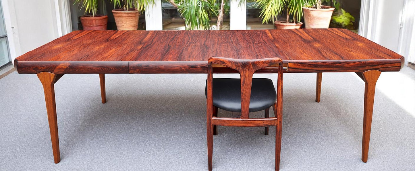 REFINISHED Danish Mid Century Modern Rio Rosewood Table 2 Leaves Selfstoring 59"-98.5"