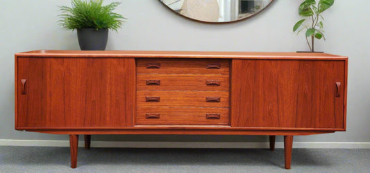 REFINISHED Danish Mid Century Modern Teak Sideboard by Clausen & Son, 82"
