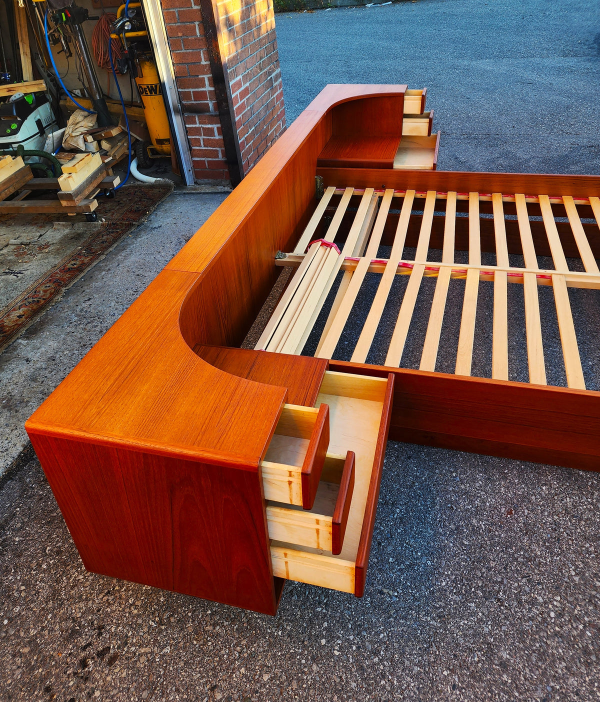 REFINISHED Danish MCM Floating Teak Bed  Queen size & Dresser by Komfort