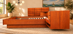 REFINISHED Danish MCM Floating Teak Bed  Queen size & Dresser by Komfort 5