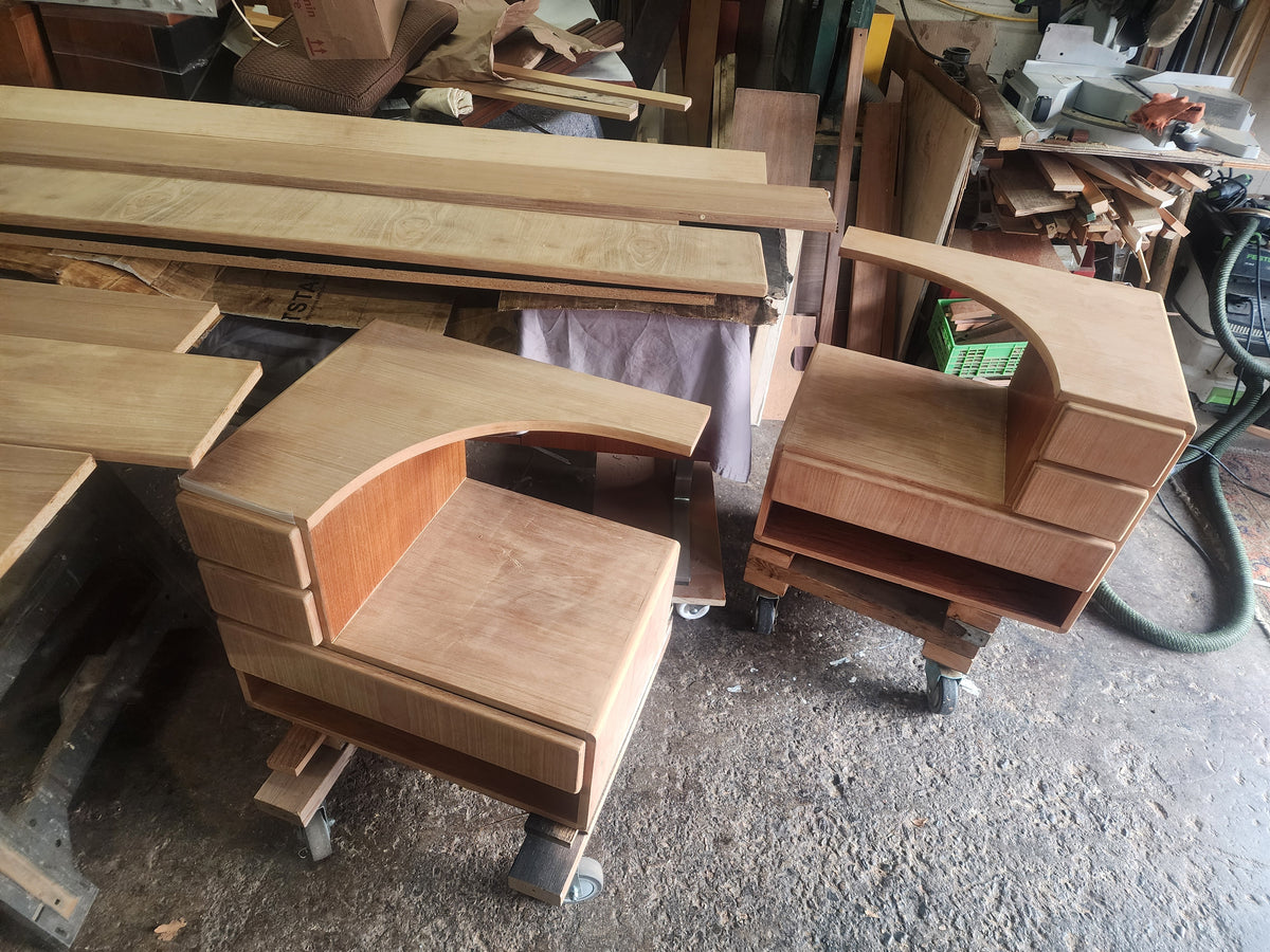 REFINISHED Danish MCM Floating Teak Bed  Queen size & Dresser by Komfort
