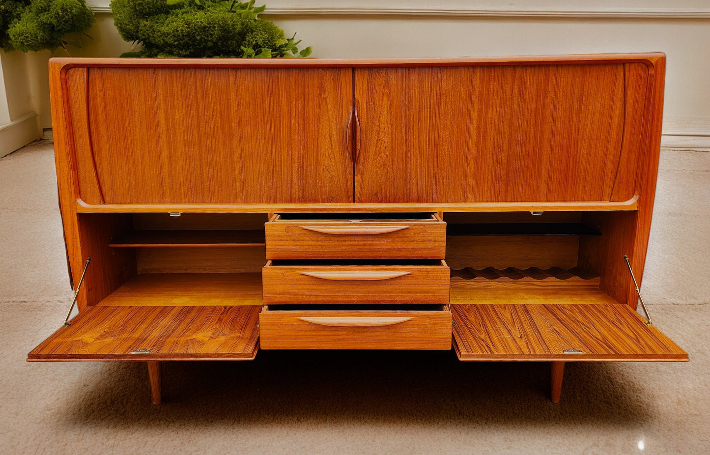 Danish Mid Century Modern Teak Tambour Highboard by Johannes Andersen, model U-18, 78.5"