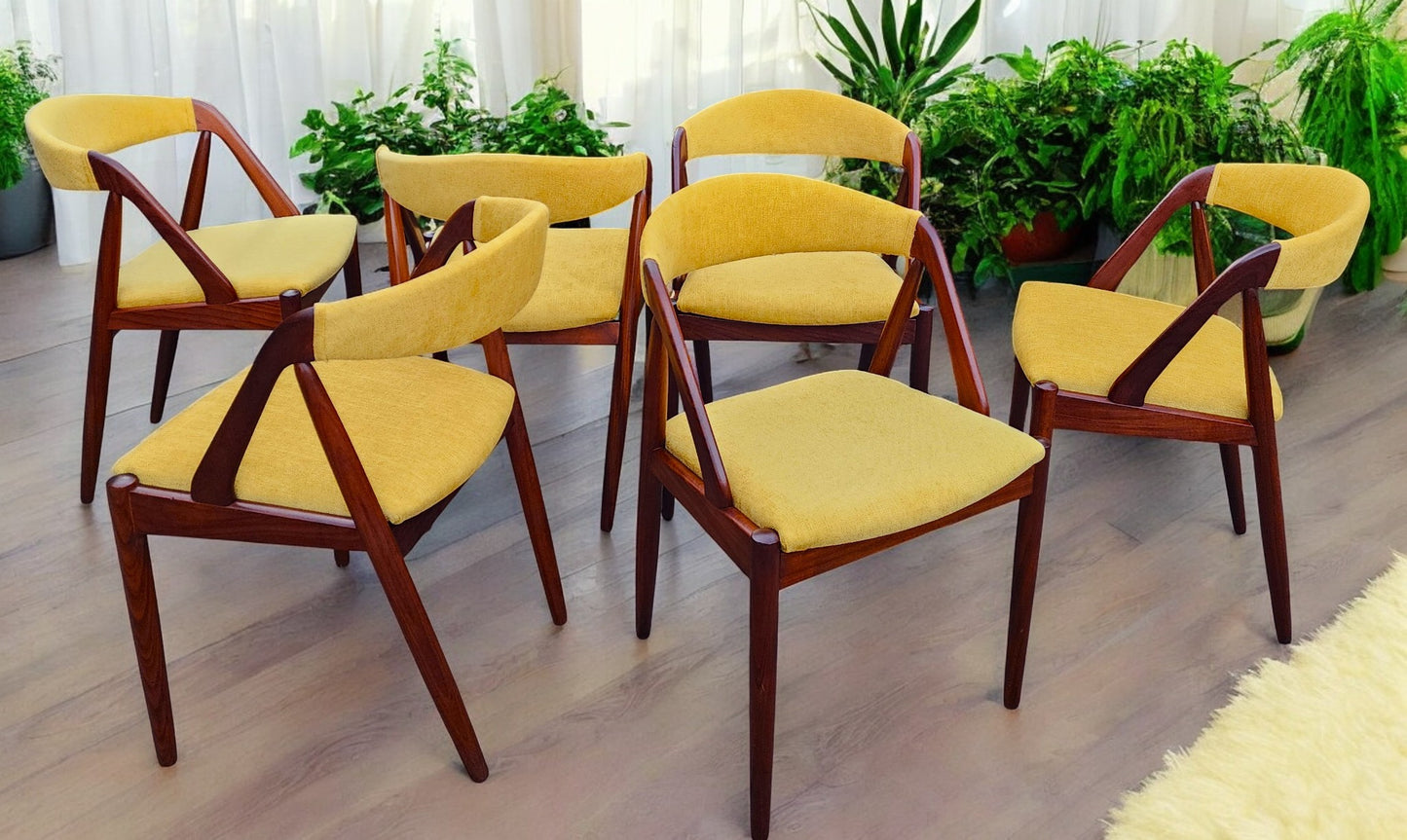 6 RESTORED REUPHOLSTERED Danish MCM Kai Kristiansen Teak Chairs, Model 31