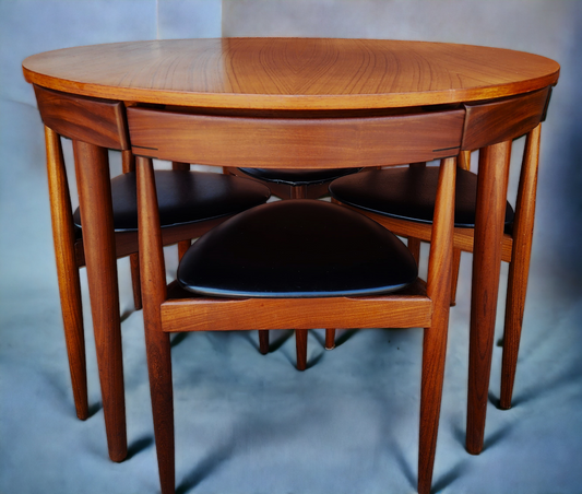 REFINISHED Danish MCM ROUNDETTE Teak Dining Table & 4 Chairs by Hans Olsen