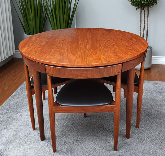 Danish Mid Century Modern ROUNDETTE Teak Table & 4 Chairs by Hans Olsen for Frem Rølje