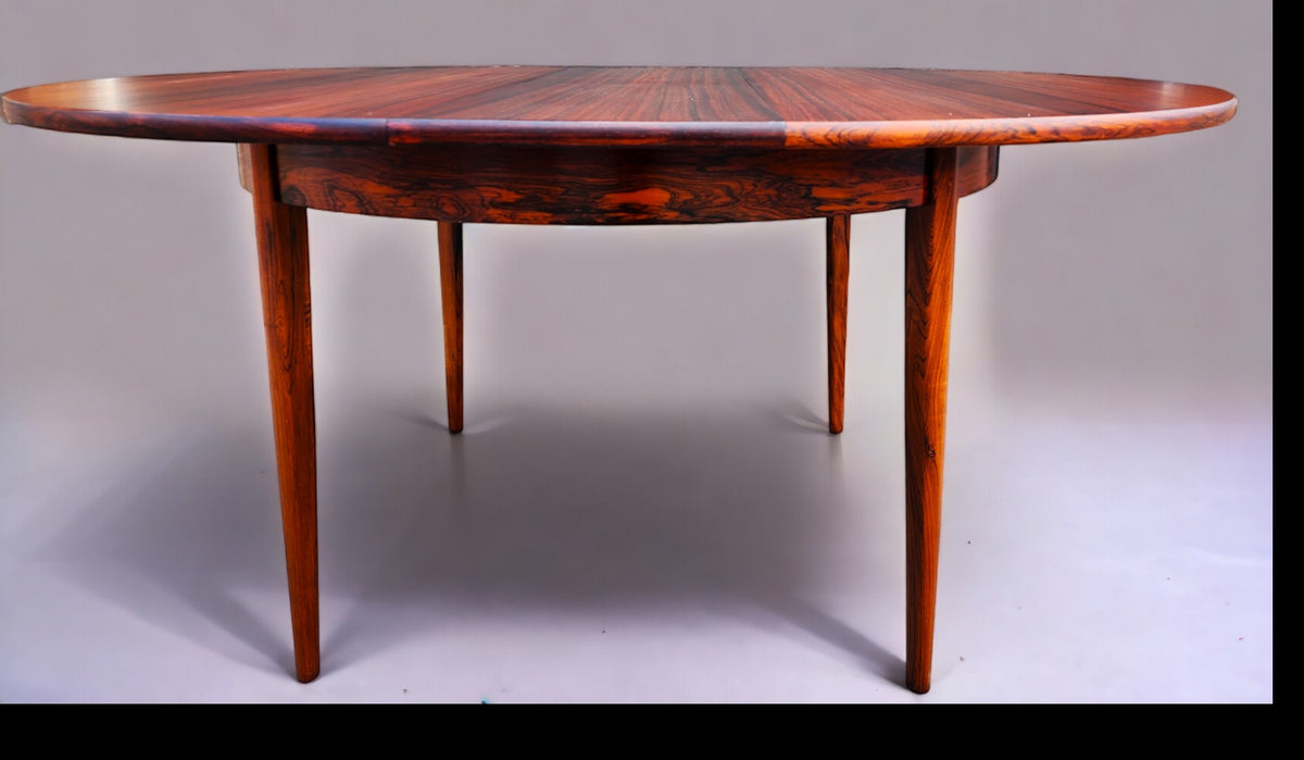 REFINISHED Danish MCM Rio Rosewood Table Round to Oval by Niels Moller 50