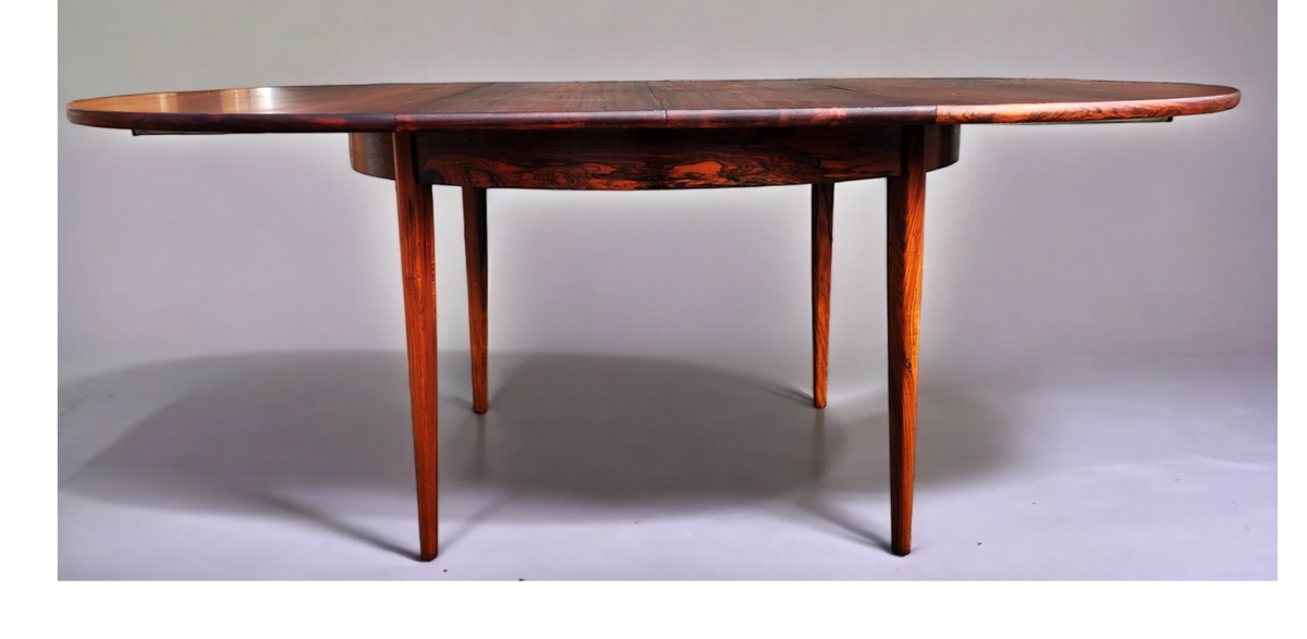 REFINISHED Danish MCM Rio Rosewood Table Round to Oval by Niels Moller 50