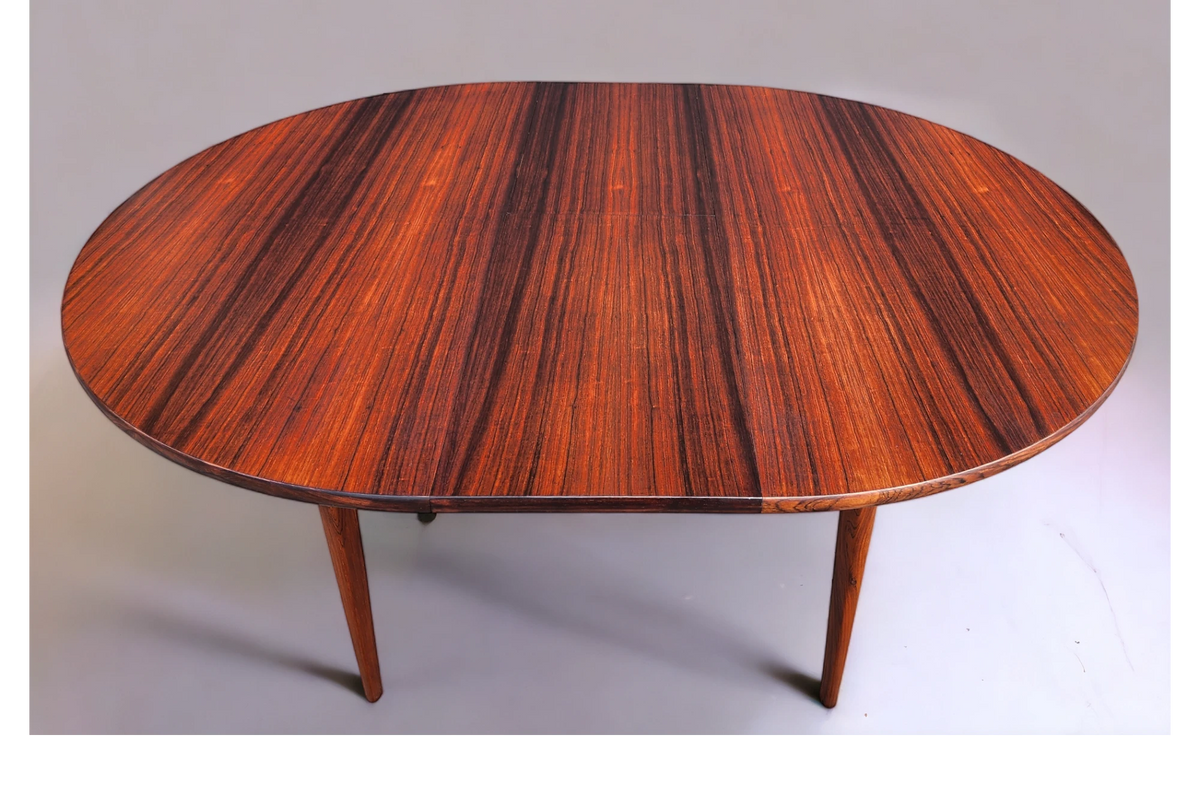 REFINISHED Danish MCM Rio Rosewood Table Round to Oval by Niels Moller 50