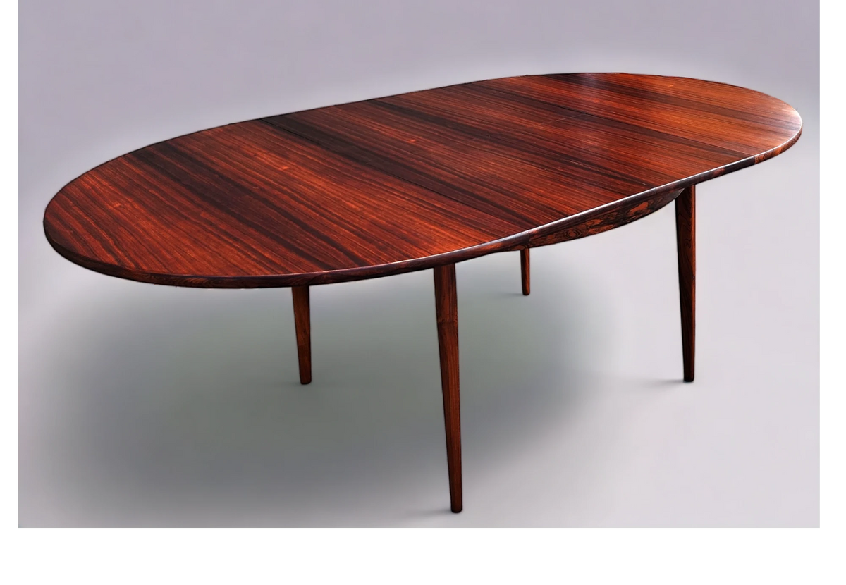 REFINISHED Danish MCM Rio Rosewood Table Round to Oval by Niels Moller 50