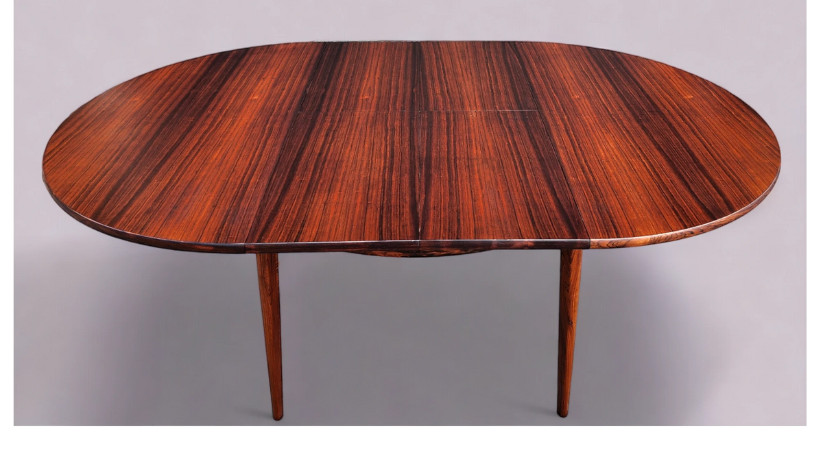 REFINISHED Danish MCM Rio Rosewood Table Round to Oval by Niels Moller 50