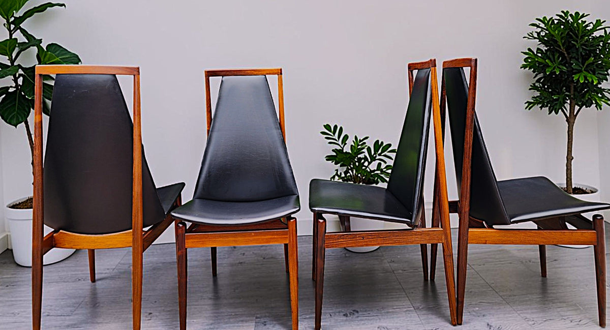 4 RESTORED Danish Mid Century Modern Rosewood Chairs