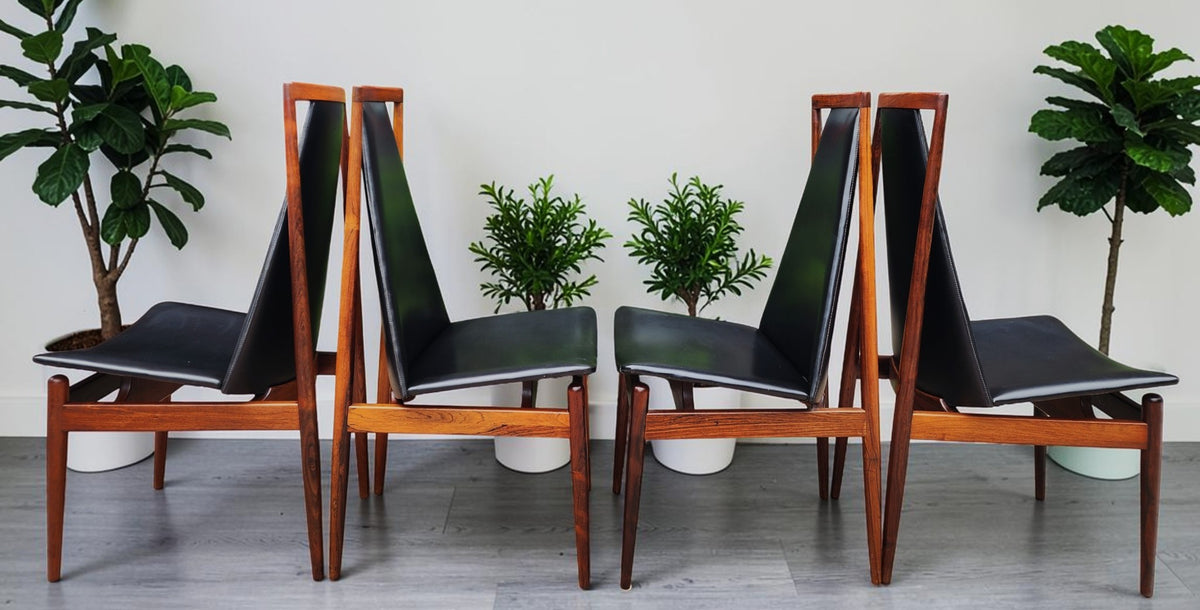 4 RESTORED Danish Mid Century Modern Rosewood Chairs