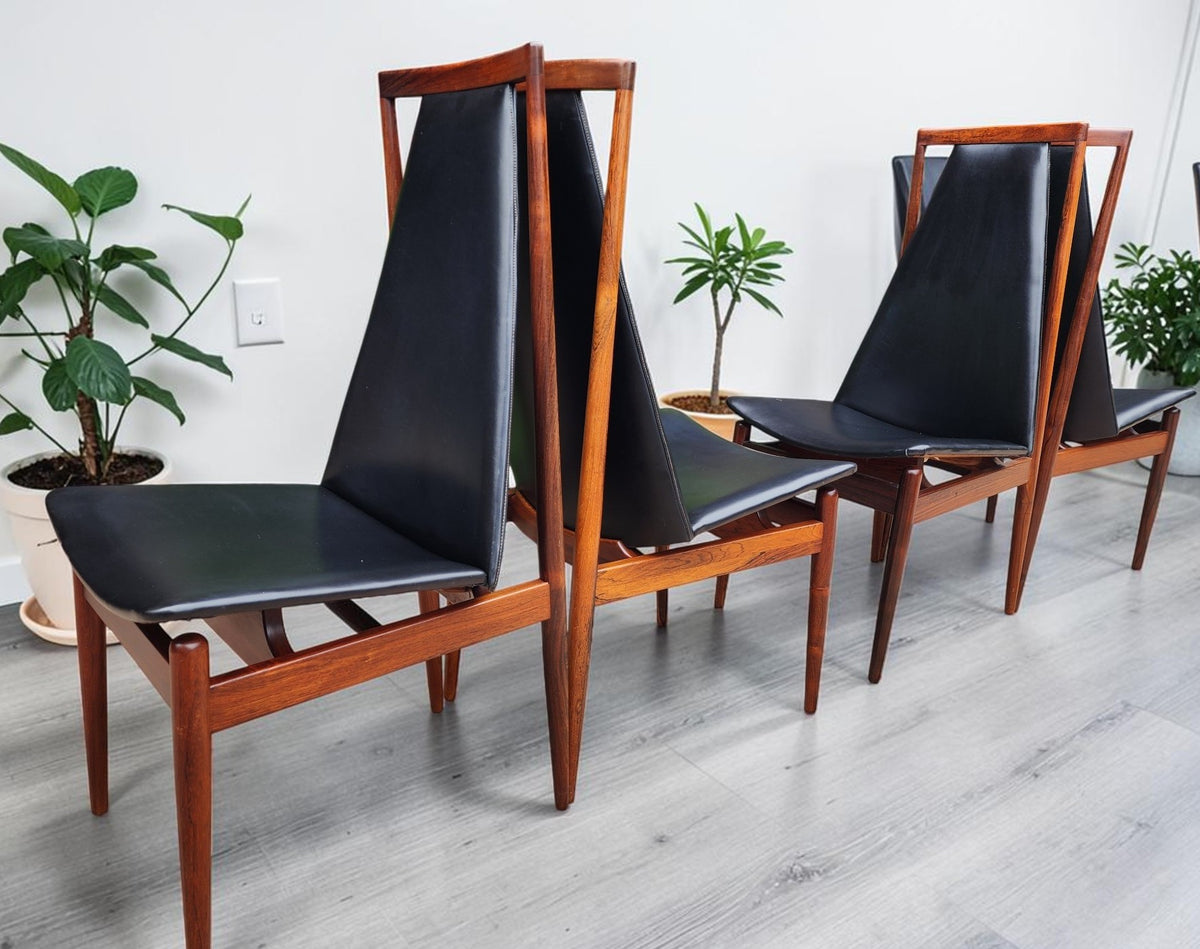 4 RESTORED Danish Mid Century Modern Rosewood Chairs