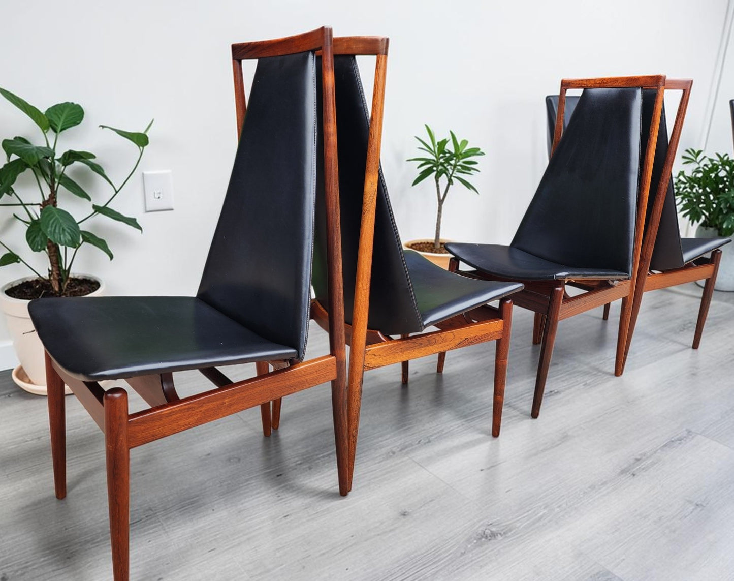 4 RESTORED Danish Mid Century Modern Rosewood Chairs