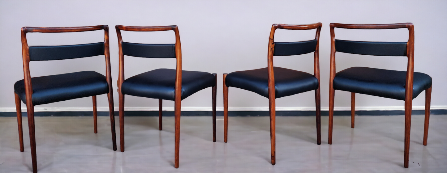 4 REFINISHED REUPHOLSTERED Danish Mid Century Modern Rosewood Chairs by Kai Kristiansen