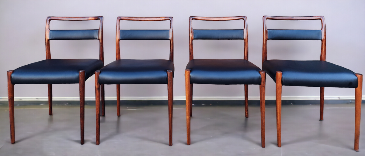 4 REFINISHED REUPHOLSTERED Danish Mid Century Modern Rosewood Chairs by Kai Kristiansen