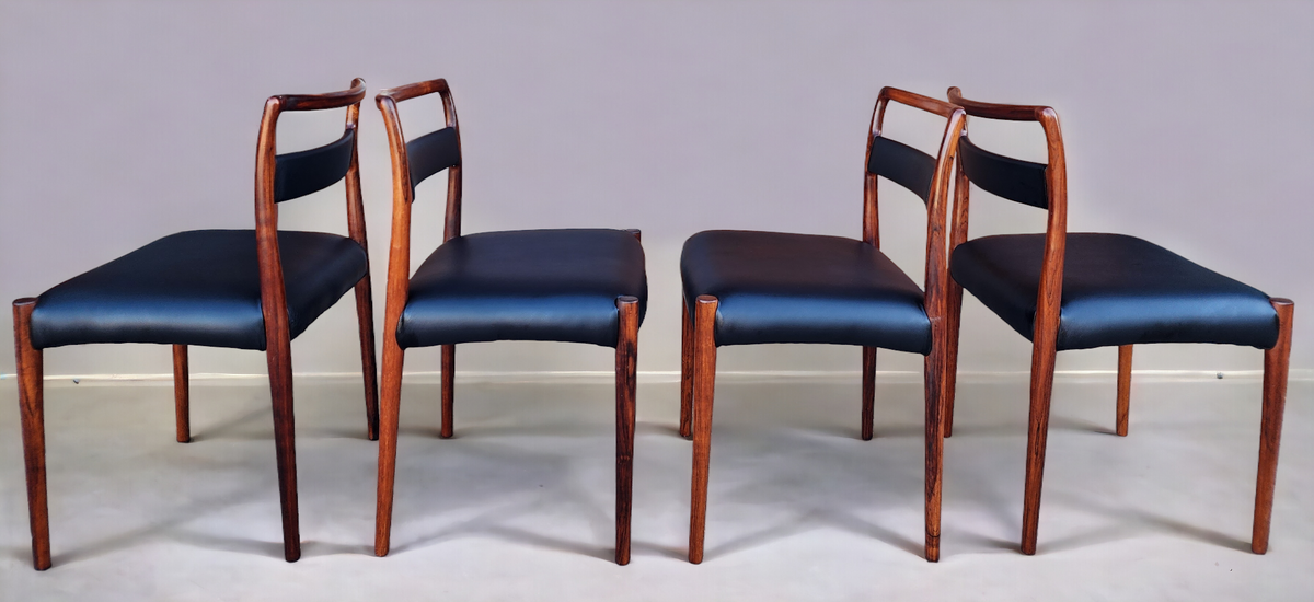 4 REFINISHED REUPHOLSTERED Danish Mid Century Modern Rosewood Chairs by Kai Kristiansen