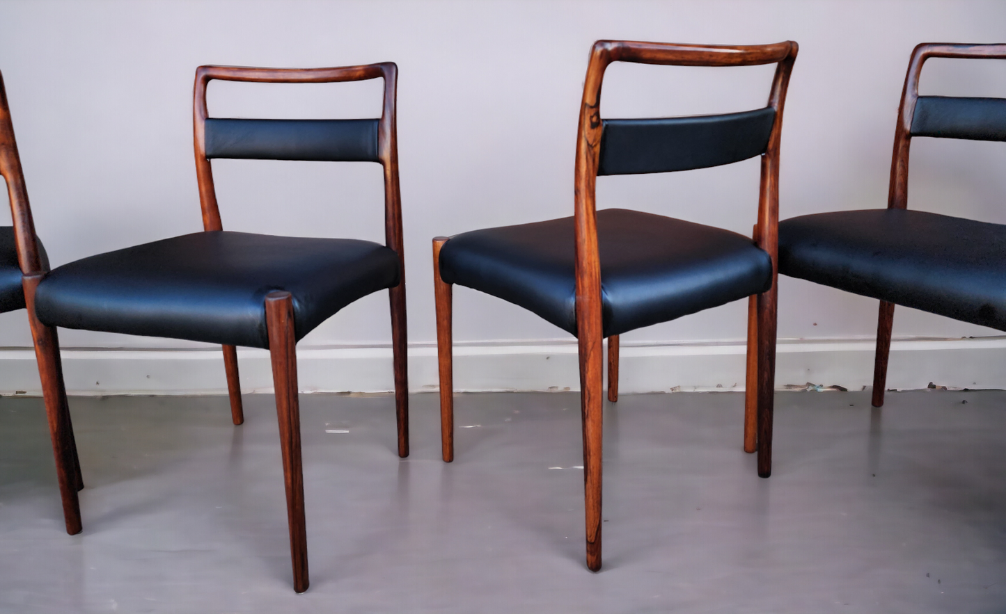 4 REFINISHED REUPHOLSTERED Danish Mid Century Modern Rosewood Chairs by Kai Kristiansen