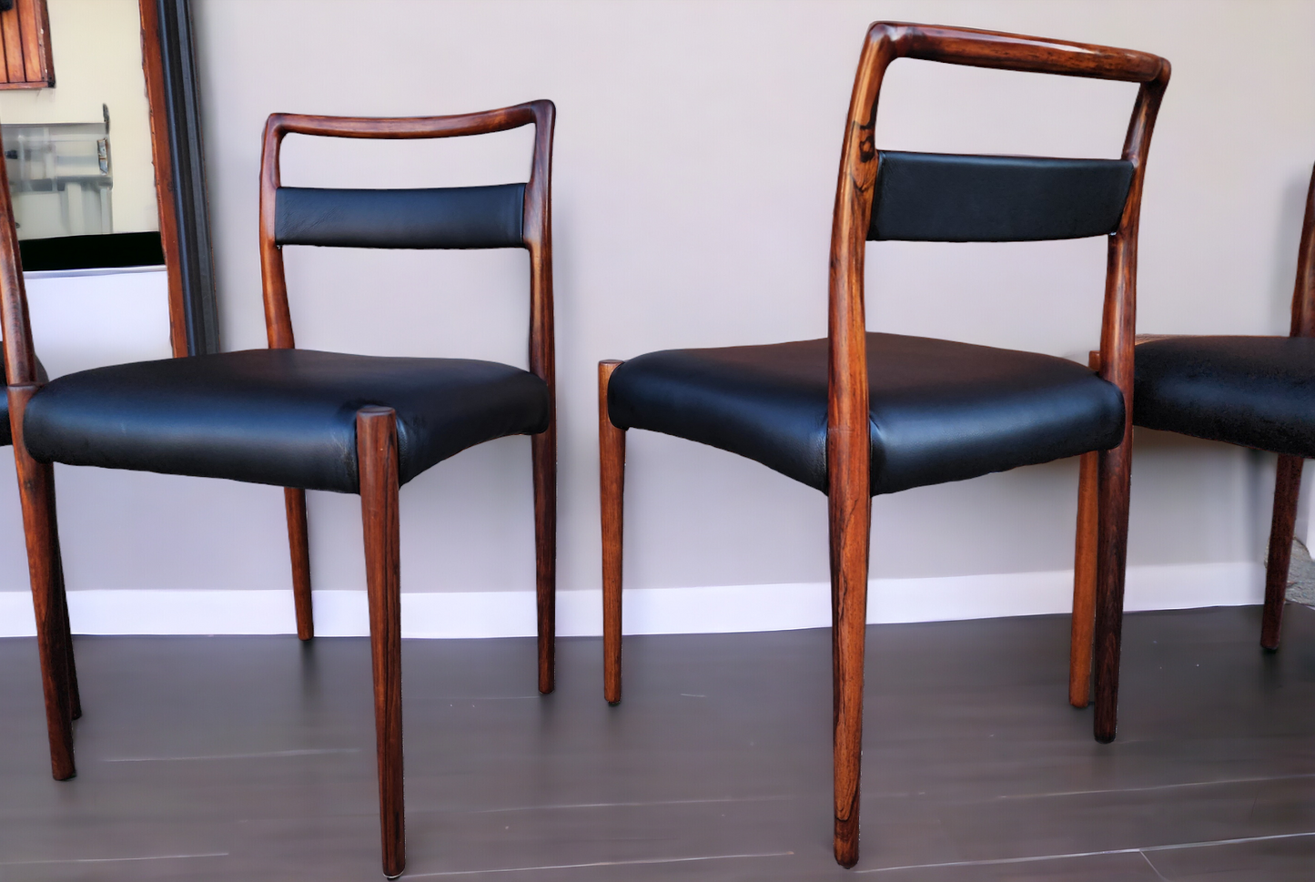 4 REFINISHED REUPHOLSTERED Danish Mid Century Modern Rosewood Chairs by Kai Kristiansen