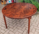 REFINISHED Danish Mid Century Modern Rio Rosewood Table Round to Oval  2 Leaves by H. Kjaernulf 47