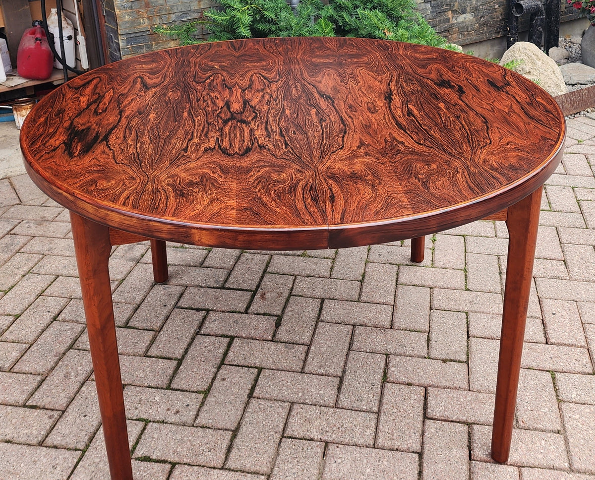 REFINISHED Danish Mid Century Modern Rio Rosewood Table Round to Oval  2 Leaves by H. Kjaernulf 47