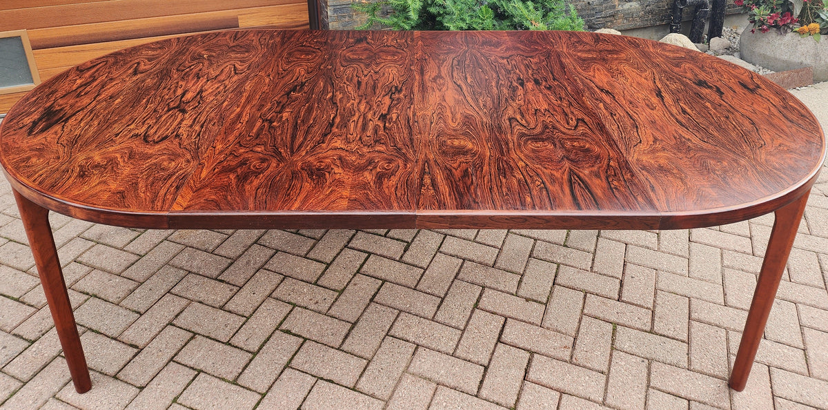 REFINISHED Danish Mid Century Modern Rio Rosewood Table Round to Oval  2 Leaves by H. Kjaernulf 47