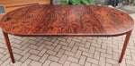 REFINISHED Danish Mid Century Modern Rio Rosewood Table Round to Oval  2 Leaves by H. Kjaernulf 47