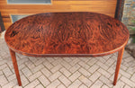 REFINISHED Danish Mid Century Modern Rio Rosewood Table Round to Oval  2 Leaves by H. Kjaernulf 47