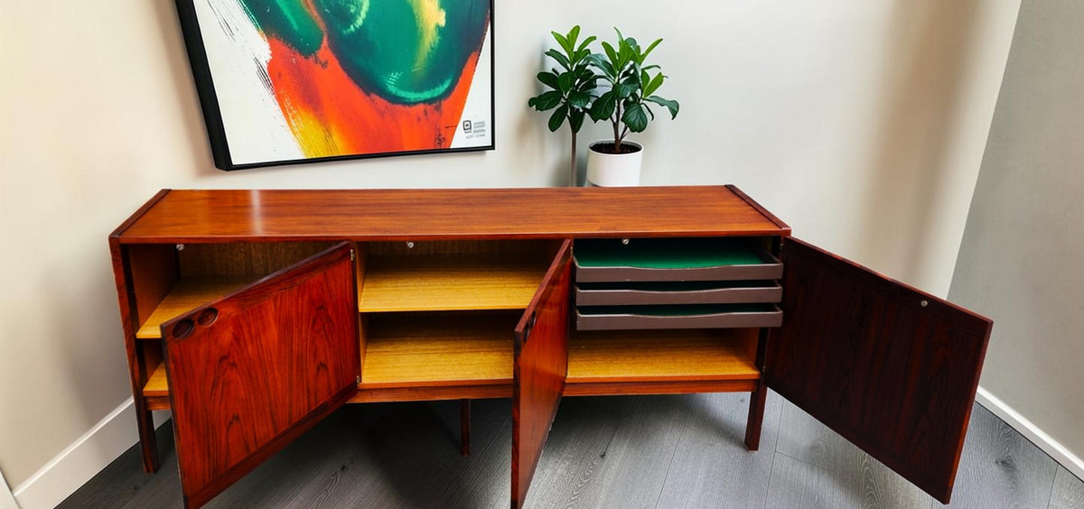 RESTORED Danish MCM Rosewood Sideboard by Ib Kofod Larsen for Faarup 6 ft