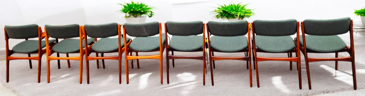 8 REUPHOLSTERED in wool Danish MCM Rosewood Chairs by Erik Buch, model 49, 50