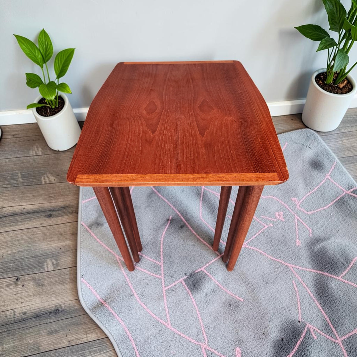 REFINISHED Danish Mid Century Modern 3 Teak Nesting Tables by Mobelintarsia