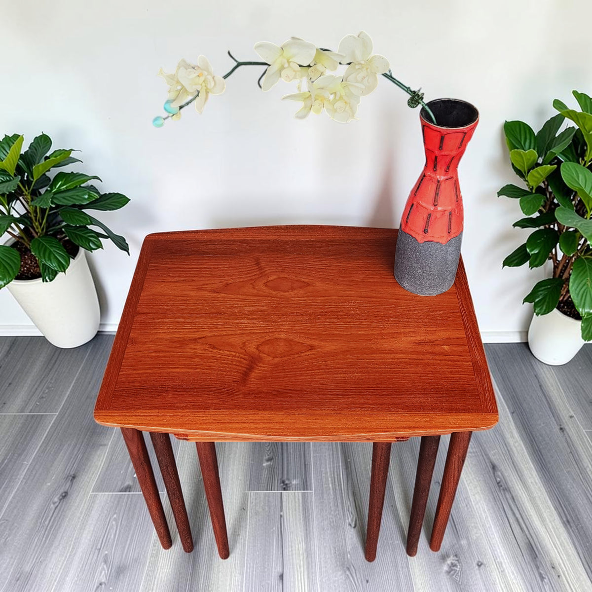 REFINISHED Danish Mid Century Modern 3 Teak Nesting Tables by Mobelintarsia