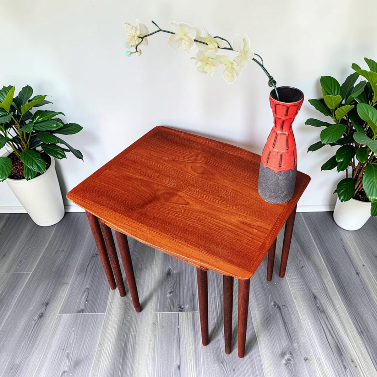 REFINISHED Danish Mid Century Modern 3 Teak Nesting Tables by Mobelintarsia
