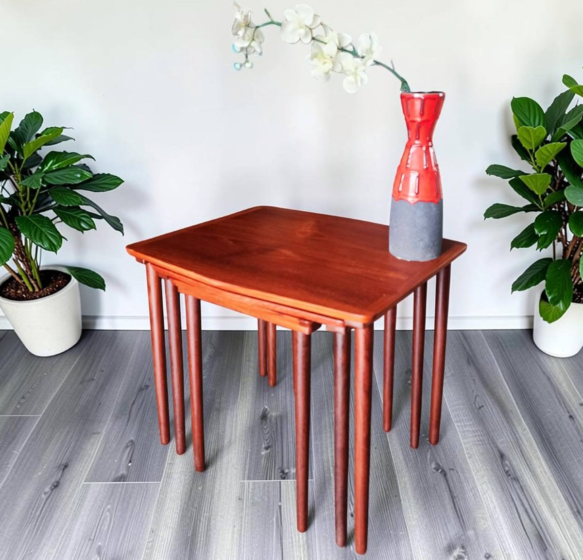 REFINISHED Danish Mid Century Modern 3 Teak Nesting Tables by Mobelintarsia