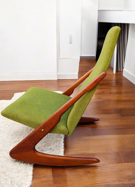 REFINISHED Danish MCM Teak Boomerang Rocking Chair by Mogens Kold