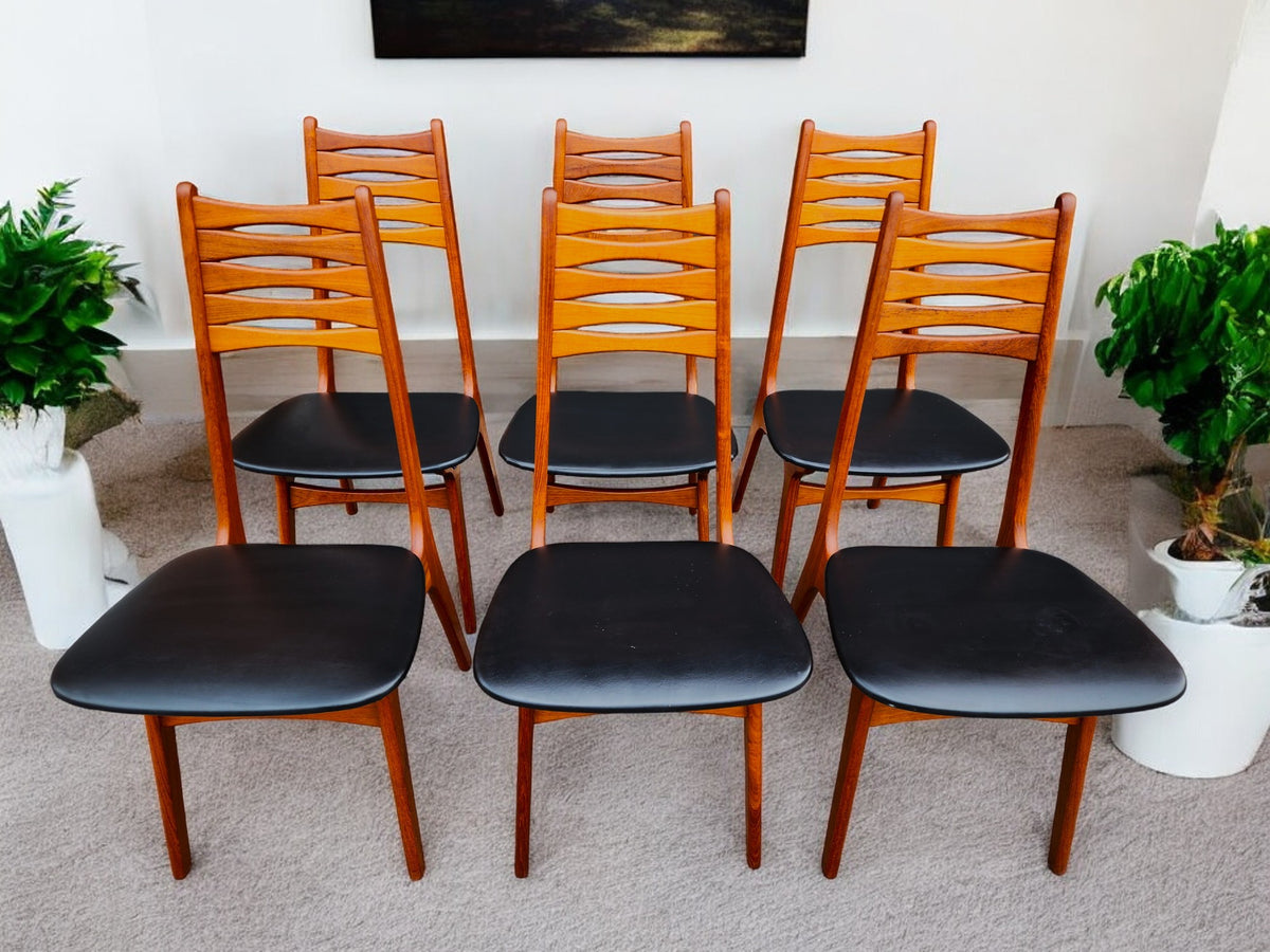 6 RESTORED Danish Mid Century Modern Teak Chairs Model 83 by Boltinge