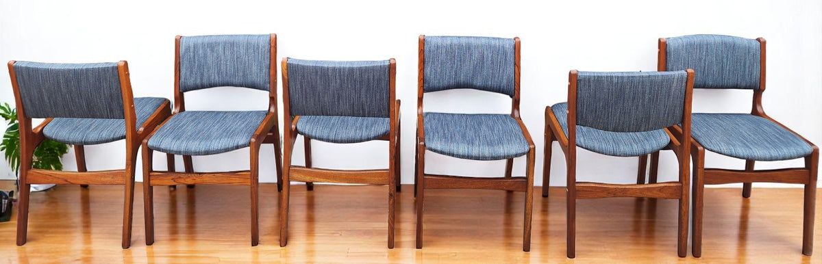 6  REFINISHED REUPHOLSTERED Danish Mid Century Modern Teak Chairs by Eric Buch