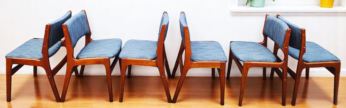 6  REFINISHED REUPHOLSTERED Danish Mid Century Modern Teak Chairs by Eric Buch