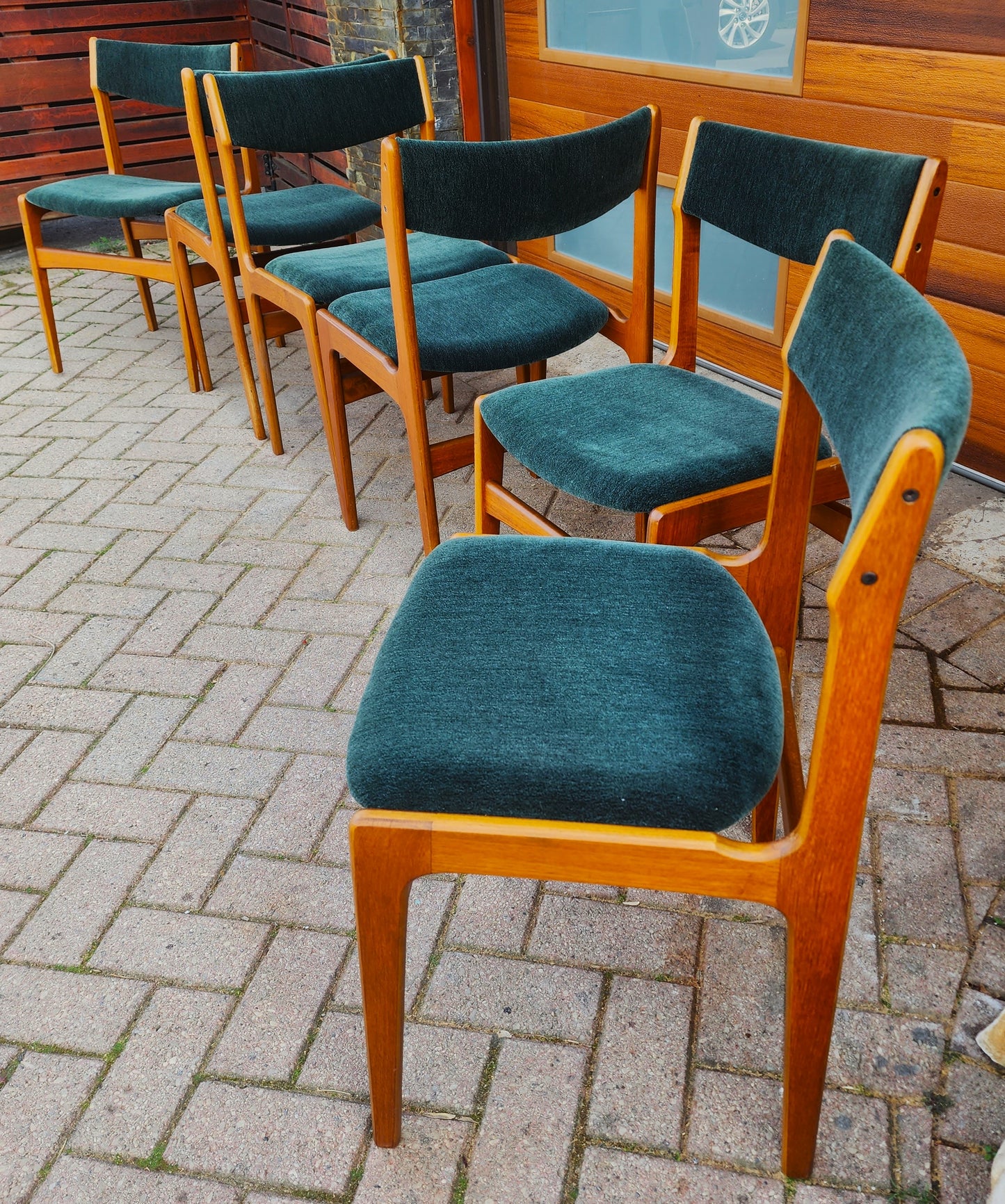 6 RESTORED REUPHOLSTERED in wool mohair Danish Mid Century Modern Teak Chairs by Erik Buch