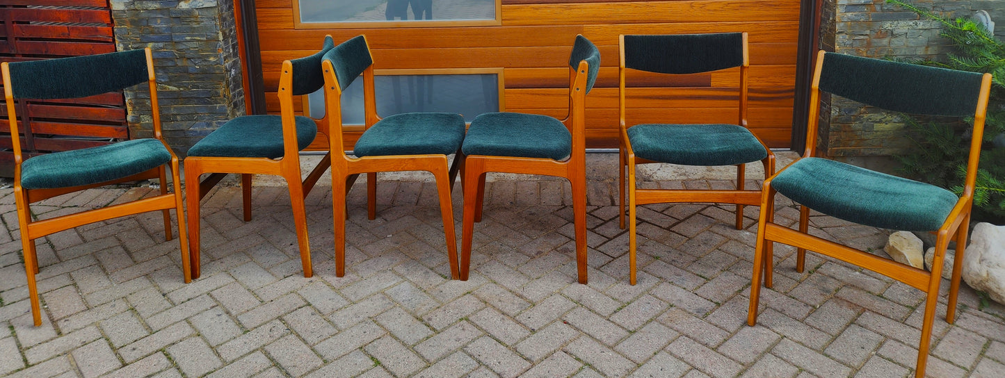 6 RESTORED REUPHOLSTERED in wool mohair Danish Mid Century Modern Teak Chairs by Erik Buch